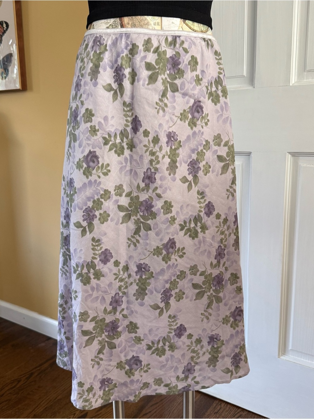 Kathy Ireland Vintage Linen Flower Elastic Waist Lilac Skirt 12